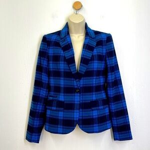 MERONA - Blue And Black Plaid 2 Pocket 1 Button Long Sleeve Blazer Size 2